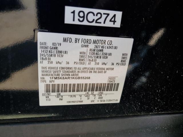 1FM5K8AR1KGB55268 - 2019 FORD EXPLORER POLICE INTERCEPTOR BLACK photo 12