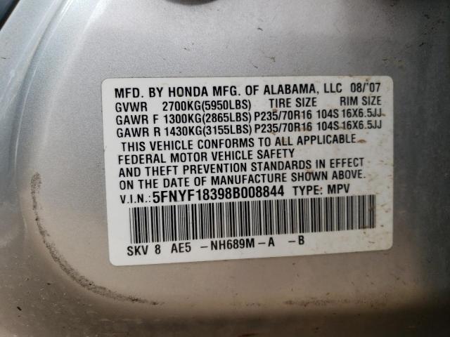 5FNYF18398B008844 - 2008 HONDA PILOT SE SILVER photo 13