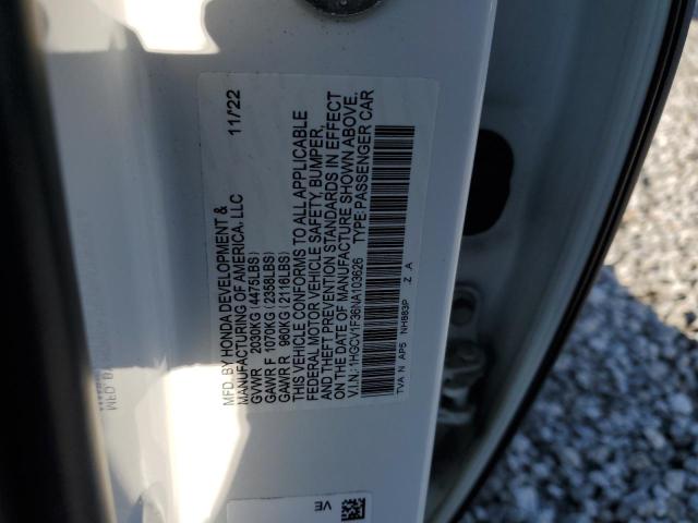 1HGCV1F36NA103626 - 2022 HONDA ACCORD SPORT Ақ фото 12