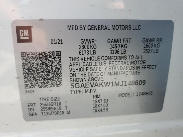 5GAEVAKW1MJ148609 - 2021 BUICK ENCLAVE ESSENCE 白色 照片 13