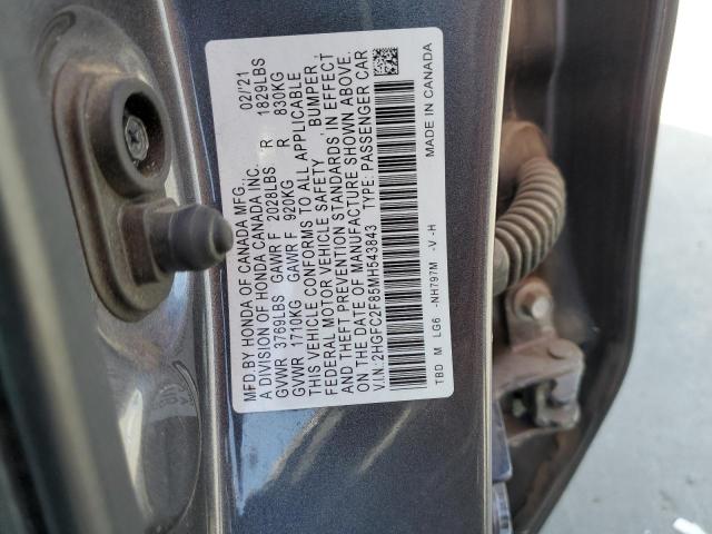 2HGFC2F85MH543843 - 2021 HONDA CIVIC SPORT 灰色 照片 12