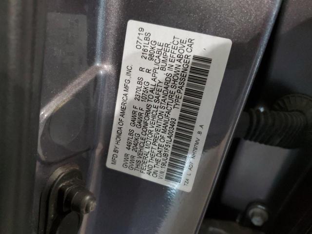 19UUB1F51LA003493 - 2020 ACURA TLX TECHNOLOGY CHARCOAL photo 12