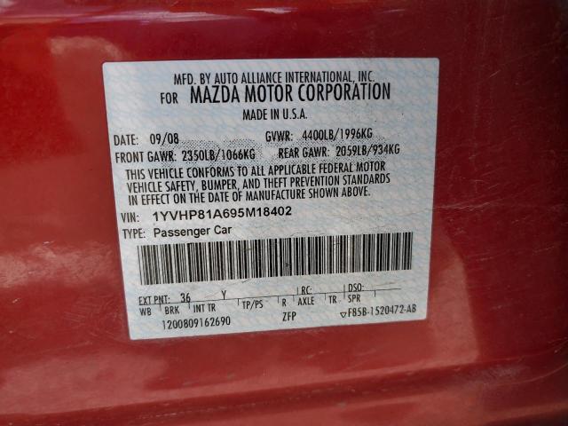 1YVHP81A695M18402 - 2009 MAZDA 6 I RED photo 13