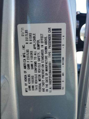 1HGCP2F43BA088961 - 2011 HONDA ACCORD LXP SILVER photo 12
