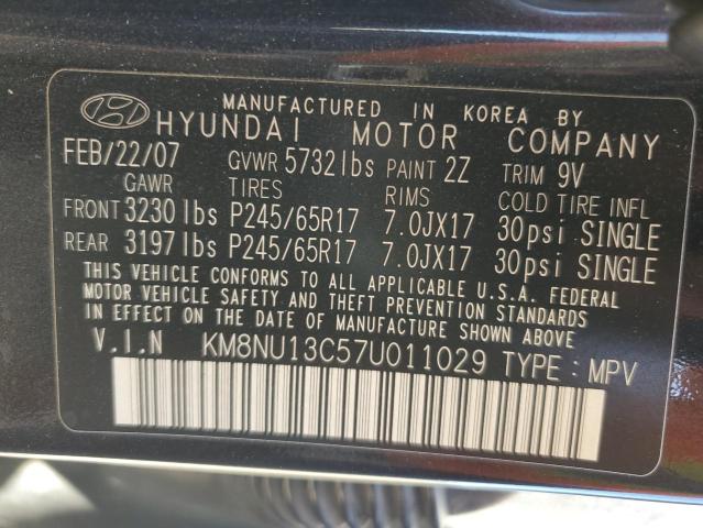 KM8NU13C57U011029 - 2007 HYUNDAI VERACRUZ GLS BLACK photo 12