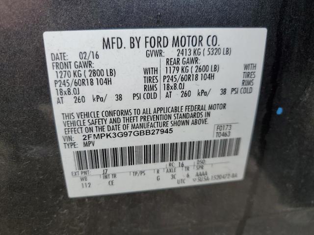 2FMPK3G97GBB27945 - 2016 FORD EDGE SE CHARCOAL photo 14