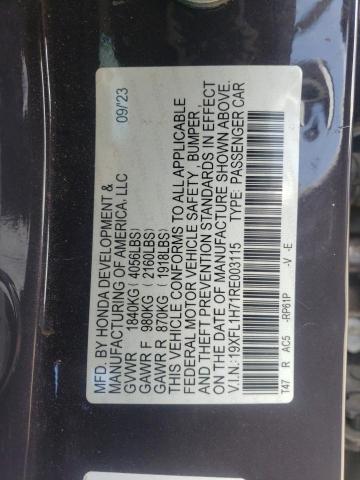 19XFL1H71RE003115 - 2024 HONDA CIVIC EXL GRAY photo 12