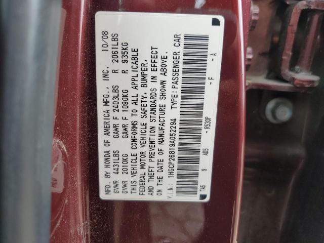 1HGCP26819A052294 - 2009 HONDA ACCORD EXL MAROON photo 12