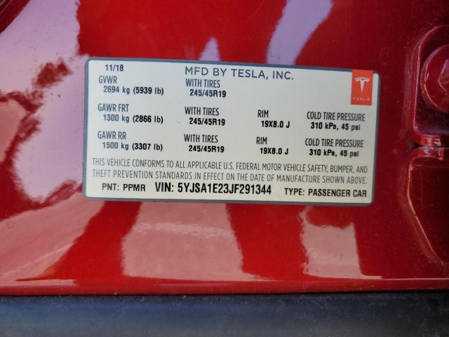 5YJSA1E23JF291344 - 2018 TESLA MODEL S RED photo 13
