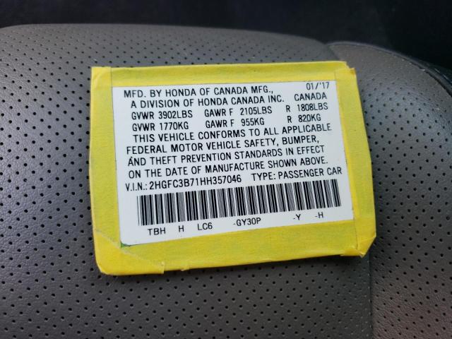 2HGFC3B71HH357046 - 2017 HONDA CIVIC EXL 绿色 照片 12