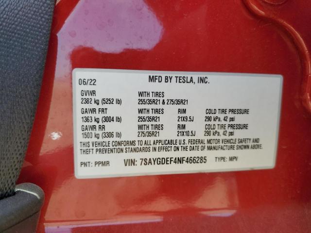 7SAYGDEF4NF466285 - 2022 TESLA MODEL Y Qırmızı foto 12