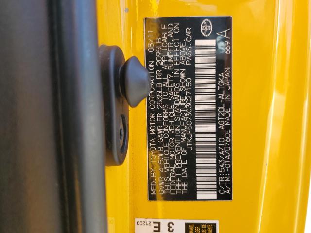JTKJF5C73C3027150 - 2012 TOYOTA SCION TC 黄色 照片 13