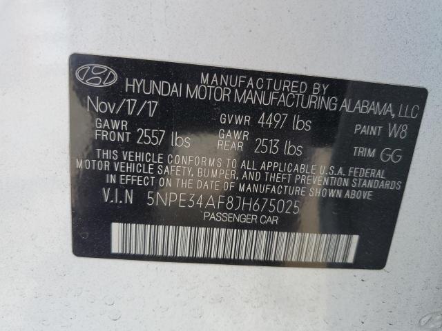 5NPE34AF8JH675025 - 2018 HYUNDAI SONATA SPORT WHITE photo 12