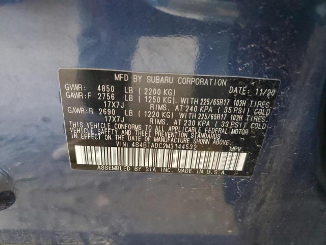 4S4BTADC2M3144532 - 2021 SUBARU OUTBACK PREMIUM BLUE photo 13