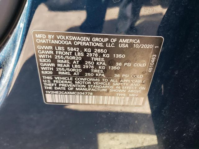 1V2HE2CAXMC204778 - 2021 VOLKSWAGEN ATLAS CROS SE Bleu photo 13