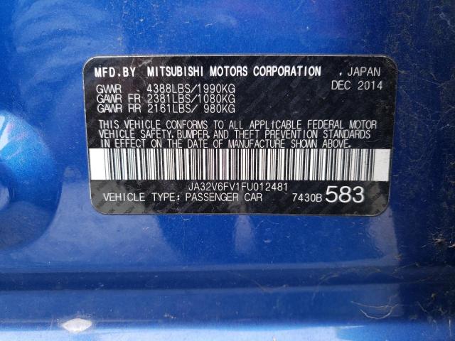 JA32V6FV1FU012481 - 2015 MITSUBISHI LANCER RALLIART BLUE photo 12