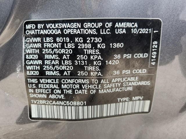 1V2BR2CA4NC508801 - 2022 VOLKSWAGEN ATLAS SEL GRAY photo 12