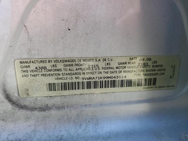 3VWRA71K99M043014 - 2009 VOLKSWAGEN JETTA WOLFSBURG 银色 照片 12