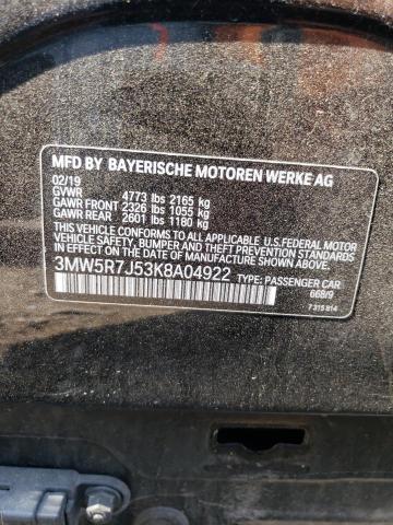 3MW5R7J53K8A04922 - 2019 BMW 330XI Czarny zdjęcie 13