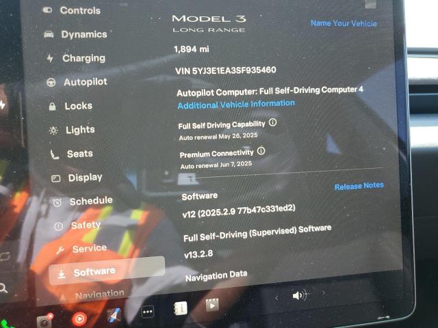 5YJ3E1EA3SF935460 - 2025 TESLA MODEL 3 GRAY photo 9