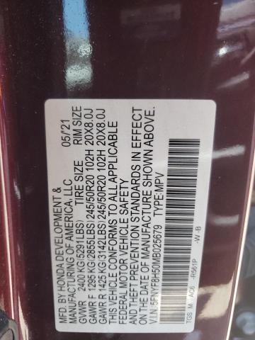 5FNYF8H50MB025679 - 2021 HONDA PASSPORT EXL ბურგუნდია ფოტო 13