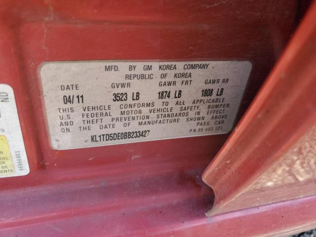 KL1TD5DE0BB233427 - 2011 CHEVROLET AVEO LS 红色 照片 12
