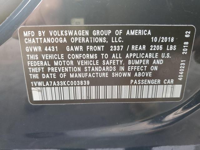 1VWLA7A33KC003839 - 2019 VOLKSWAGEN PASSAT WOLFSBURG BLUE photo 13