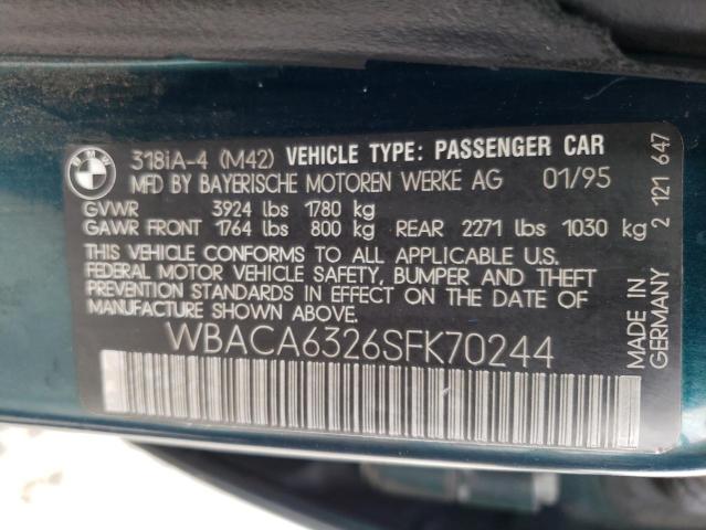 WBACA6326SFK70244 - 1995 BMW 318 I AUTOMATIC GREEN photo 12