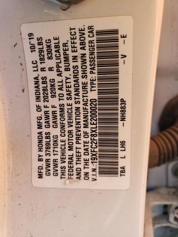 19XFC2F8XLE200020 - 2020 HONDA CIVIC SPORT 白色 照片 12