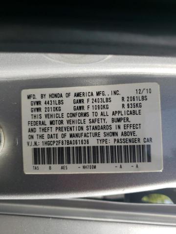 1HGCP2F87BA061636 - 2011 HONDA ACCORD EXL Plata foto 12