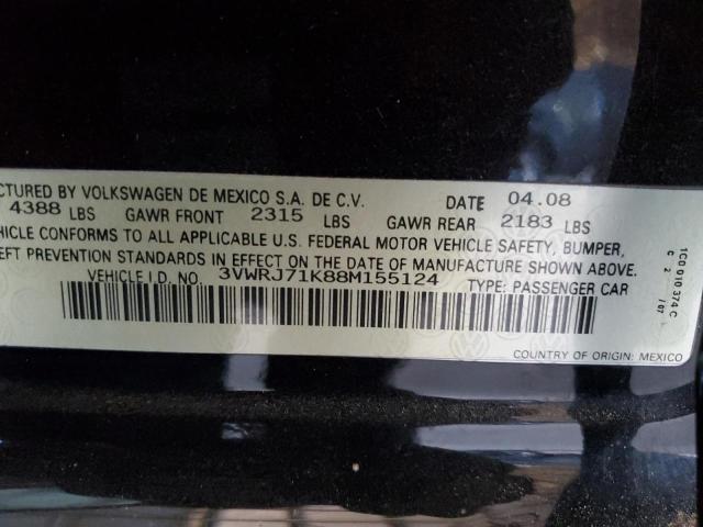 3VWRJ71K88M155124 - 2008 VOLKSWAGEN JETTA WOLFSBURG 黑色 照片 12
