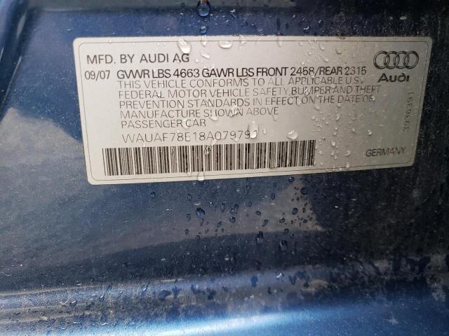 WAUAF78E18A079791 - 2008 AUDI A4 2.0T BLUE photo 12