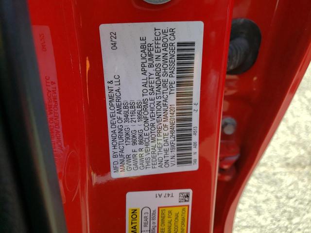19XFL2H84NE014201 - 2022 HONDA CIVIC SPORT 红色 照片 12