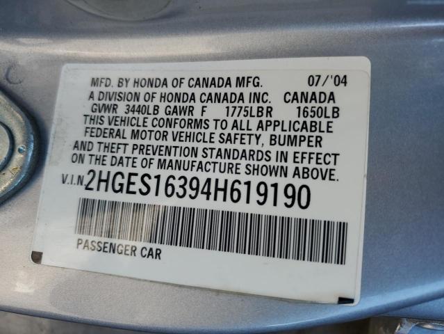 2HGES16394H619190 - 2004 HONDA CIVIC DX VP SILVER photo 13