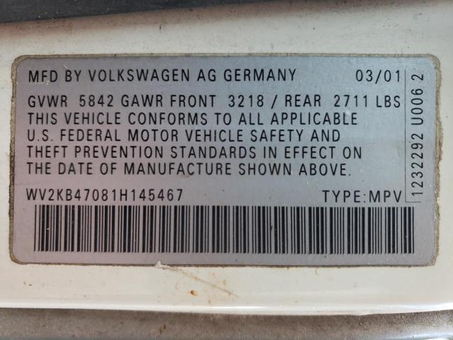 WV2KB47081H145467 - 2001 VOLKSWAGEN EUROVAN GLS BLUE photo 13