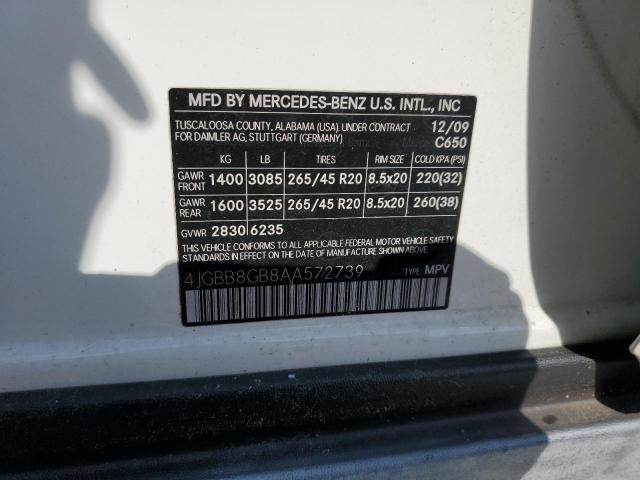 4JGBB8GB8AA572739 - 2010 MERCEDES-BENZ ML 350 4MATIC WHITE photo 13