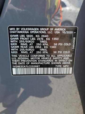 1V26E2CA7LC232687 - 2020 VOLKSWAGEN ATLAS CROS SE Серый фото 13