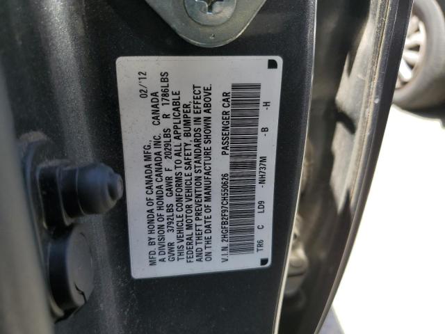 2HGFB2F97CH550626 - 2012 HONDA CIVIC EXL GRAY photo 12