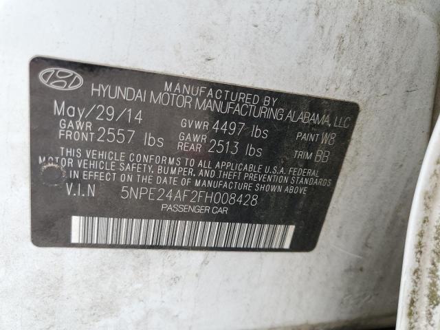 5NPE24AF2FH008428 - 2015 HYUNDAI SONATA SE WHITE photo 12