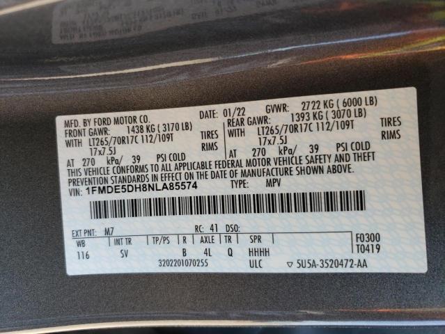 1FMDE5DH8NLA85574 - 2022 FORD BRONCO BASE GRAY photo 13