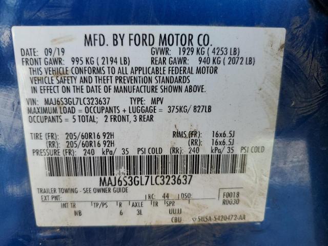 MAJ6S3GL7LC323637 - 2020 FORD ECOSPORT SE BLUE photo 14