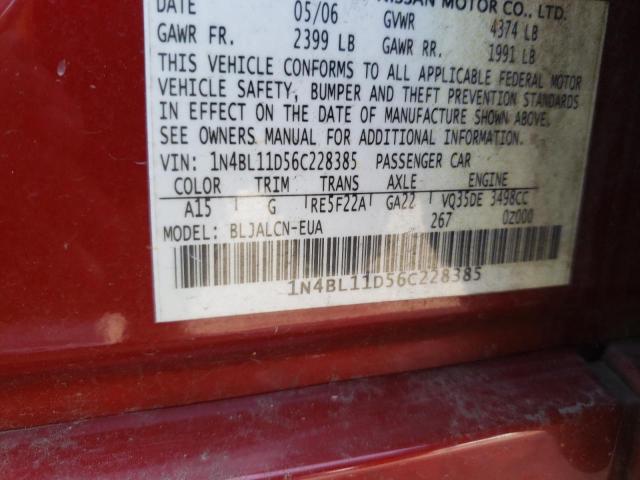 1N4BL11D56C228385 - 2006 NISSAN ALTIMA SE RED photo 13