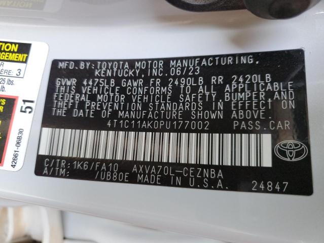 4T1C11AK0PU177002 - 2023 TOYOTA CAMRY LE WHITE photo 12