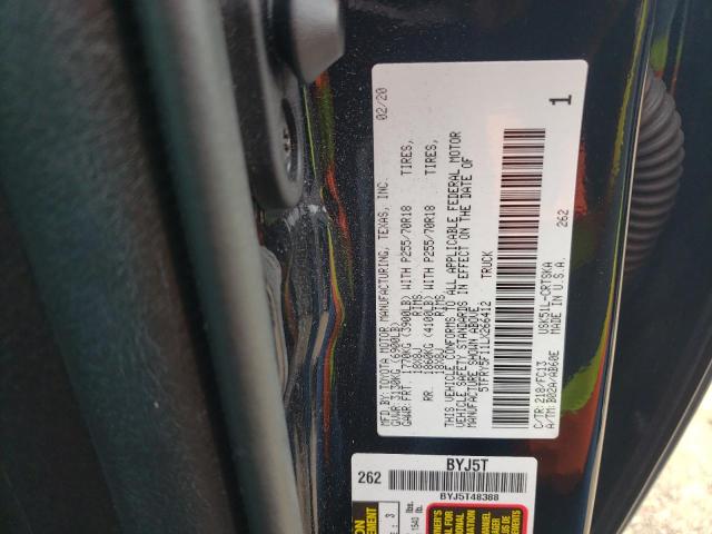 5TFRY5F11LX266412 - 2020 TOYOTA TUNDRA DOUBLE CAB SR/SR5 BLACK photo 12