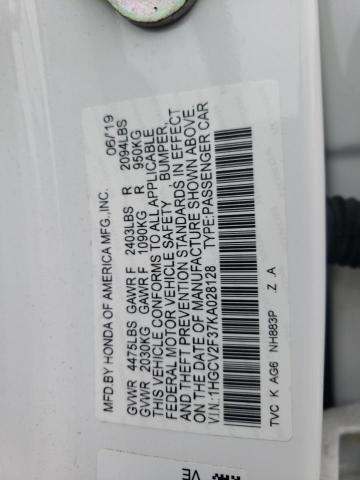 1HGCV2F37KA028128 - 2019 HONDA ACCORD SPORT Biały zdjęcie 12