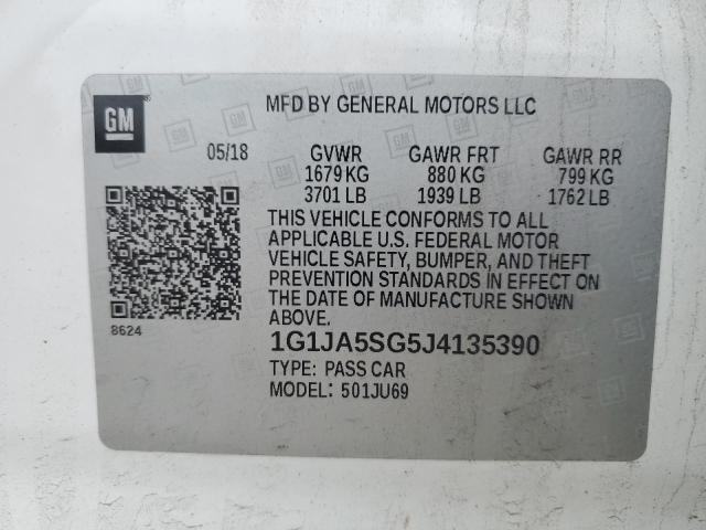 1G1JA5SG5J4135390 - 2018 CHEVROLET SONIC LS თეთრი ფოტო 12