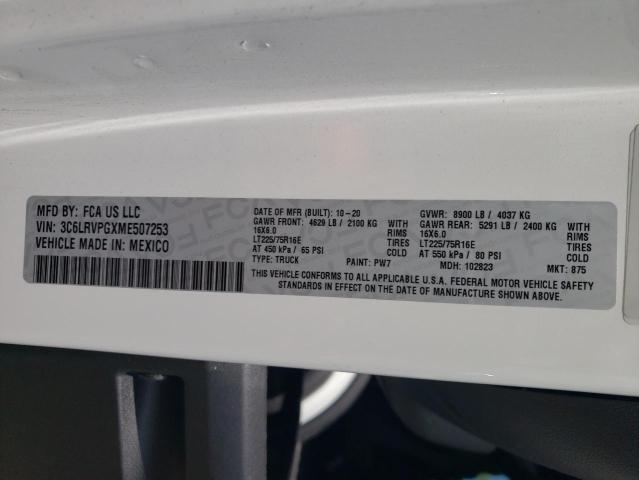 3C6LRVPGXME507253 - 2021 RAM PROMASTER 2500 HIGH WHITE photo 10