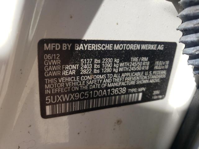 5UXWX9C51D0A13638 - 2013 BMW X3 XDRIVE28I WHITE photo 12