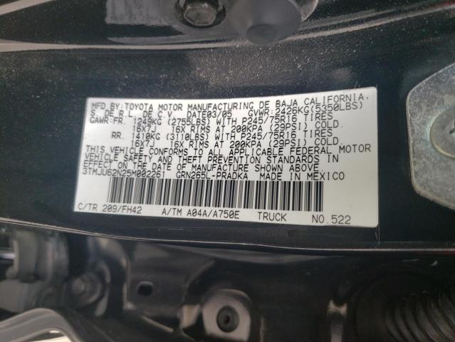 3TMJU62N25M002261 - 2005 TOYOTA TACOMA DOUBLE CAB PRERUNNER BLACK photo 12