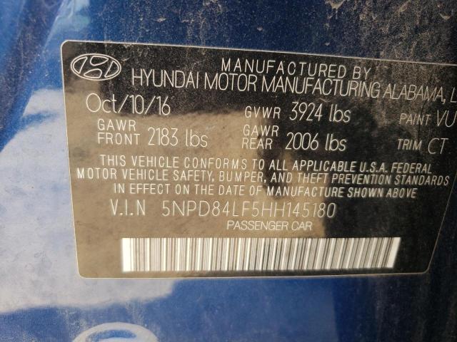 5NPD84LF5HH145180 - 2017 HYUNDAI ELANTRA SE BLUE photo 12